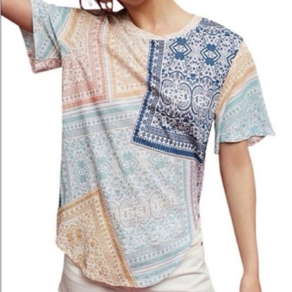 Anthropology Blue and Yellow Patterned Top - XS